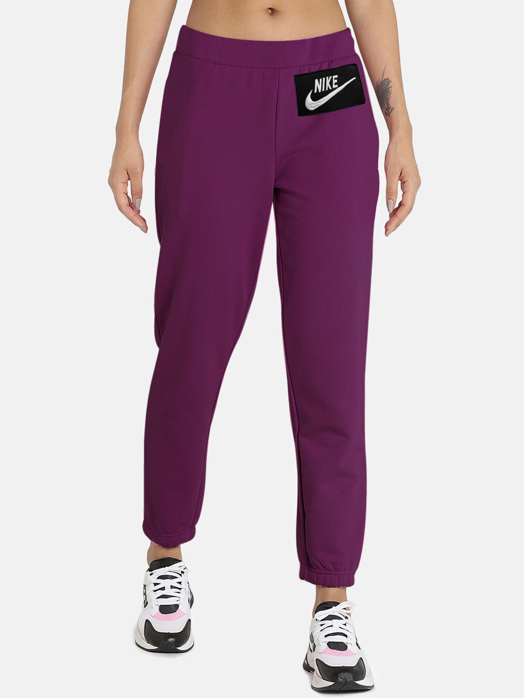 NK Fleece Without Pockets Slim Fit Trouser For Ladies-Dark Magenta-BE211/BR1011