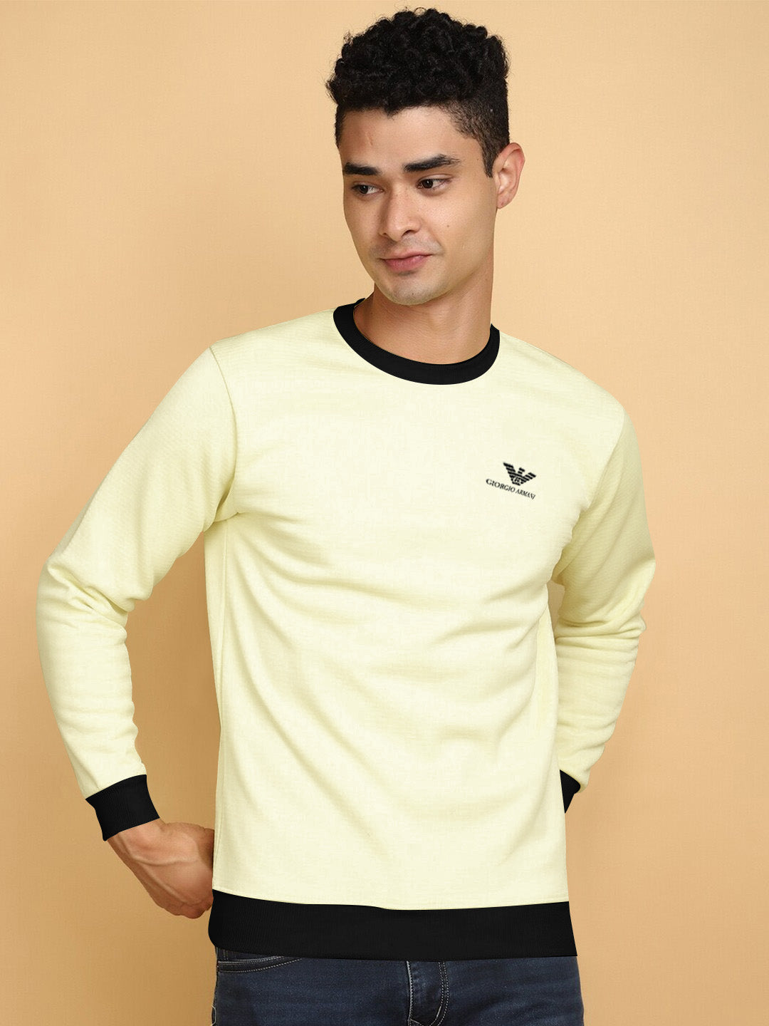 Upgrade Fashion Fleece Funky Style Sweatshirt For Men-Cream with Black-BE2719