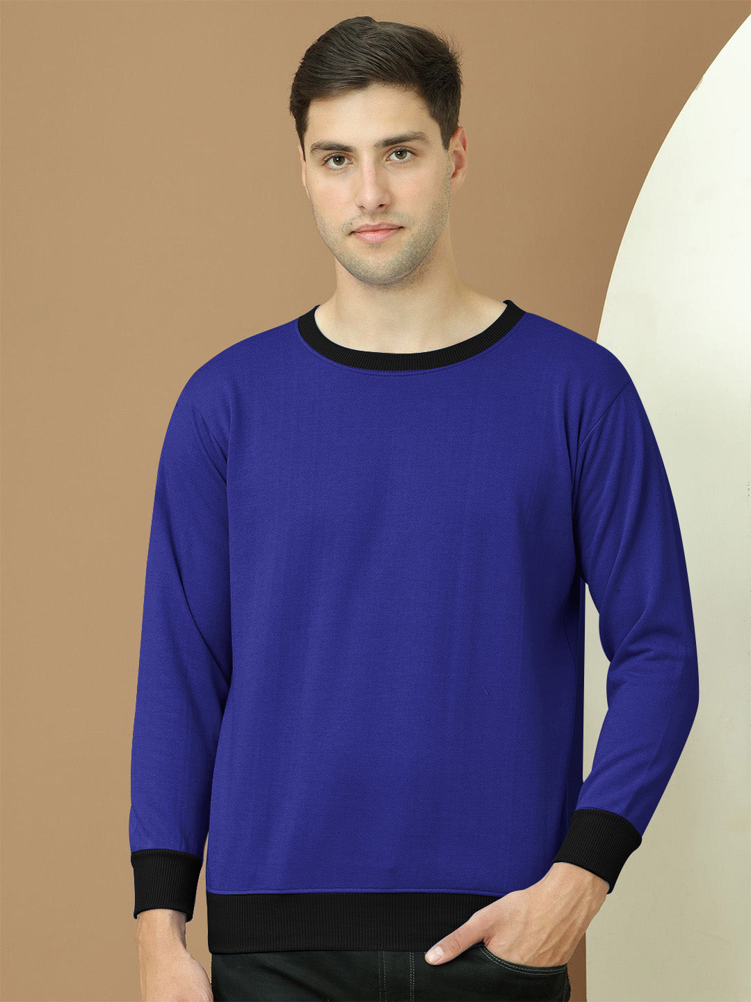 Upgrade Fashion Terry Fleece Funky Style Sweatshirt For Me-Dark Blue with Black-BE2536