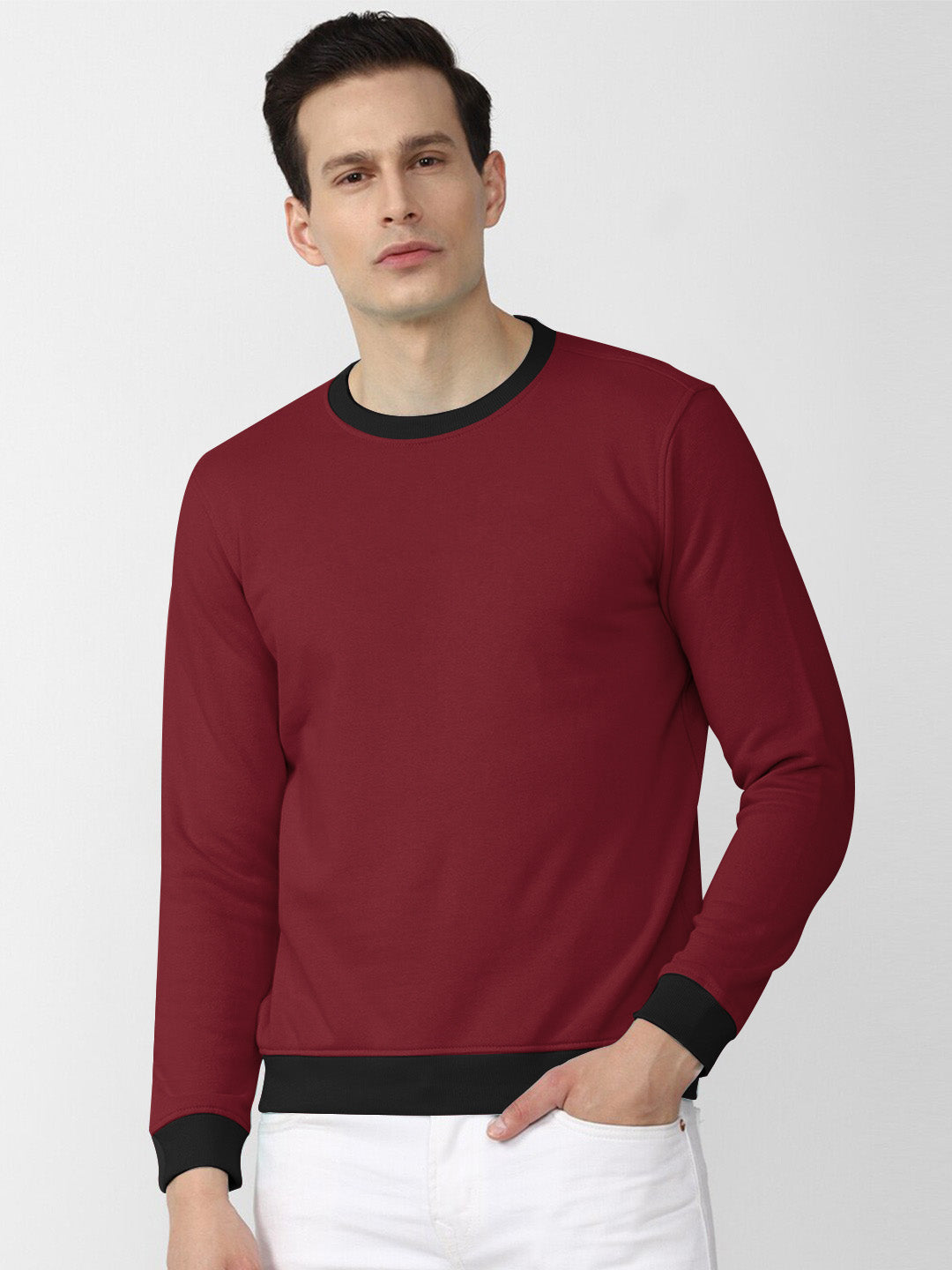 Upgrade Fashion Terry Fleece Funky Style Sweatshirt For Me-Dark Red with Black-BE2521