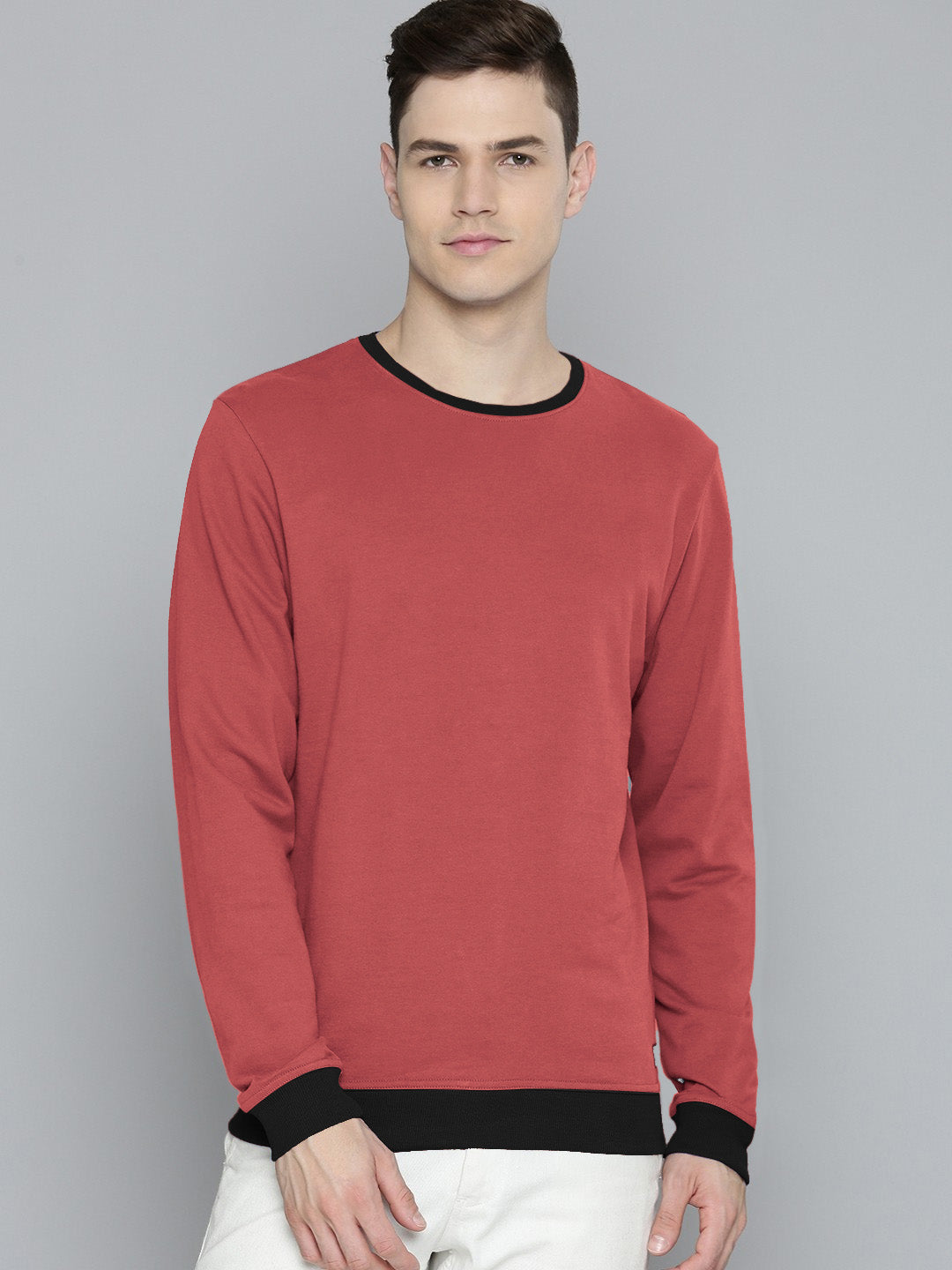 Upgrade Fashion Terry Fleece Funky Style Sweatshirt For Men-Carrot Red with Black-BE2410