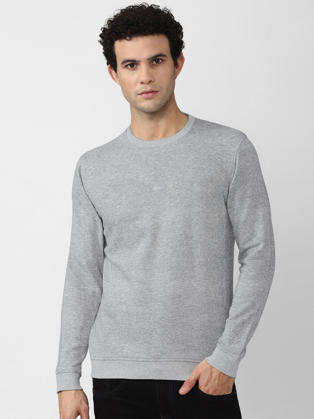 Upgrade Fashion Terry Fleece Funky Style Sweatshirt For Men-Grey Melange-BE2405