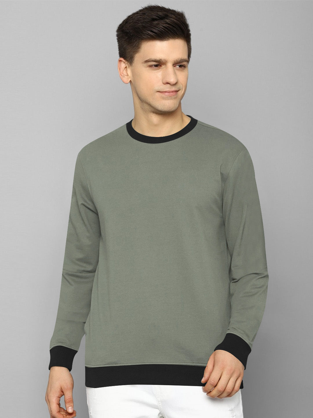 Upgrade Fashion Terry Fleece Funky Style Sweatshirt For Men-Light Olive Green with Black-BE2411