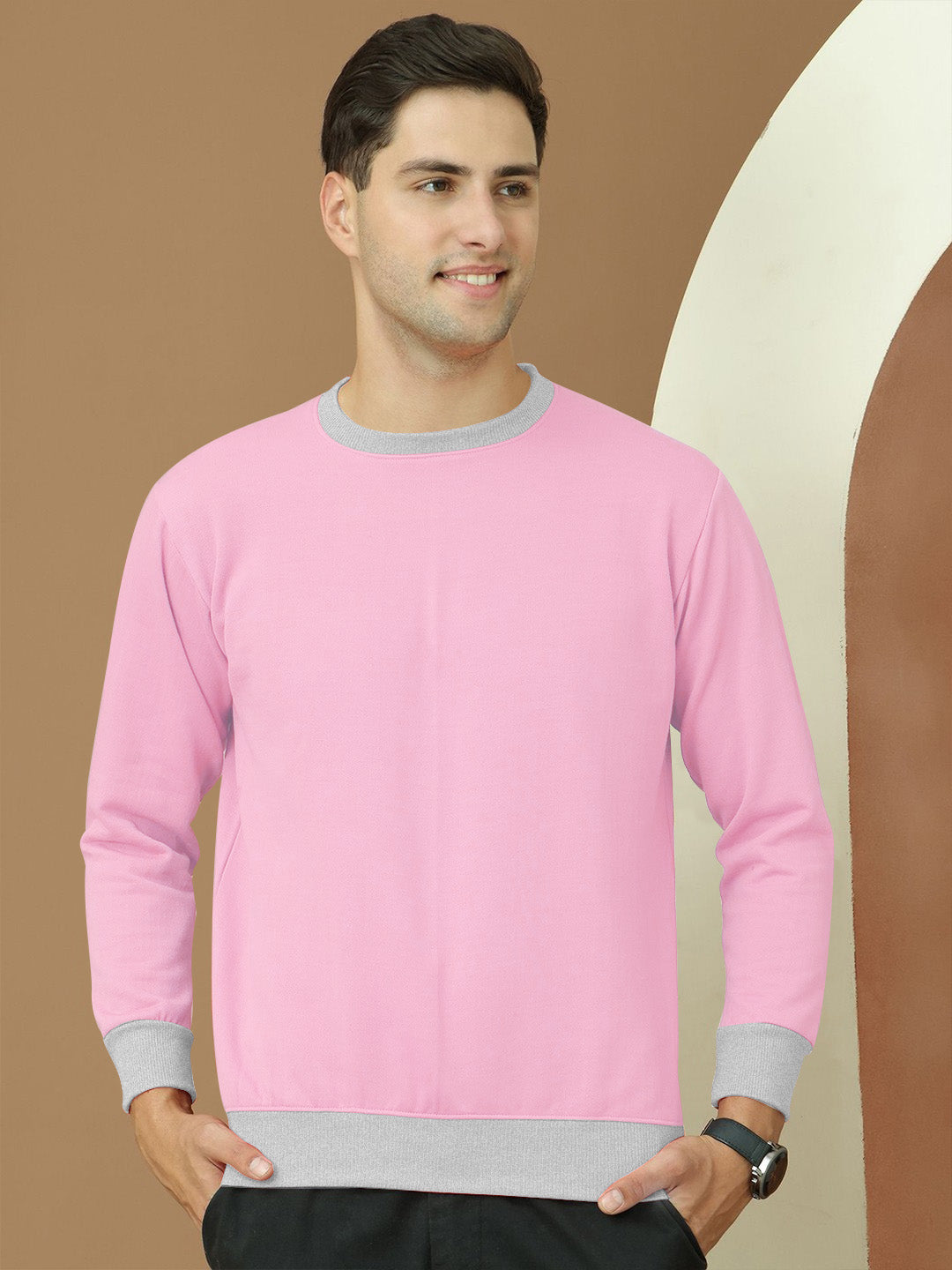 Upgrade Fashion Terry Fleece Funky Style Sweatshirt For Men-Light Pink with Grey-BE2499