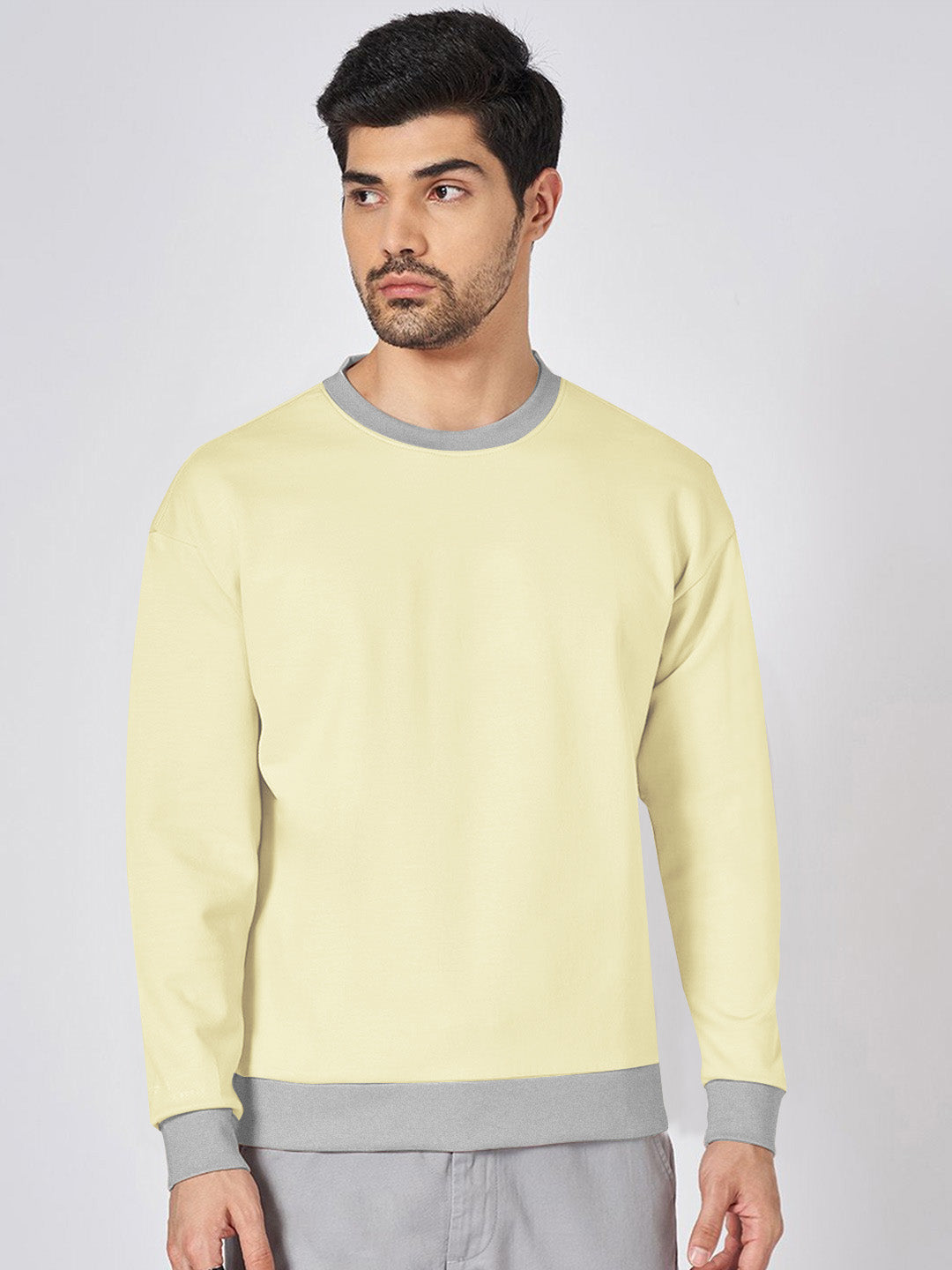 Upgrade Fashion Terry Fleece Funky Style Sweatshirt For Men-Light Yellow with Black-BE2362