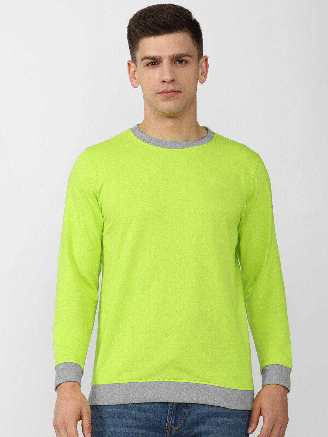 Upgrade Fashion Terry Fleece Funky Style Sweatshirt For Men-Lime Green & Grey-BE2382