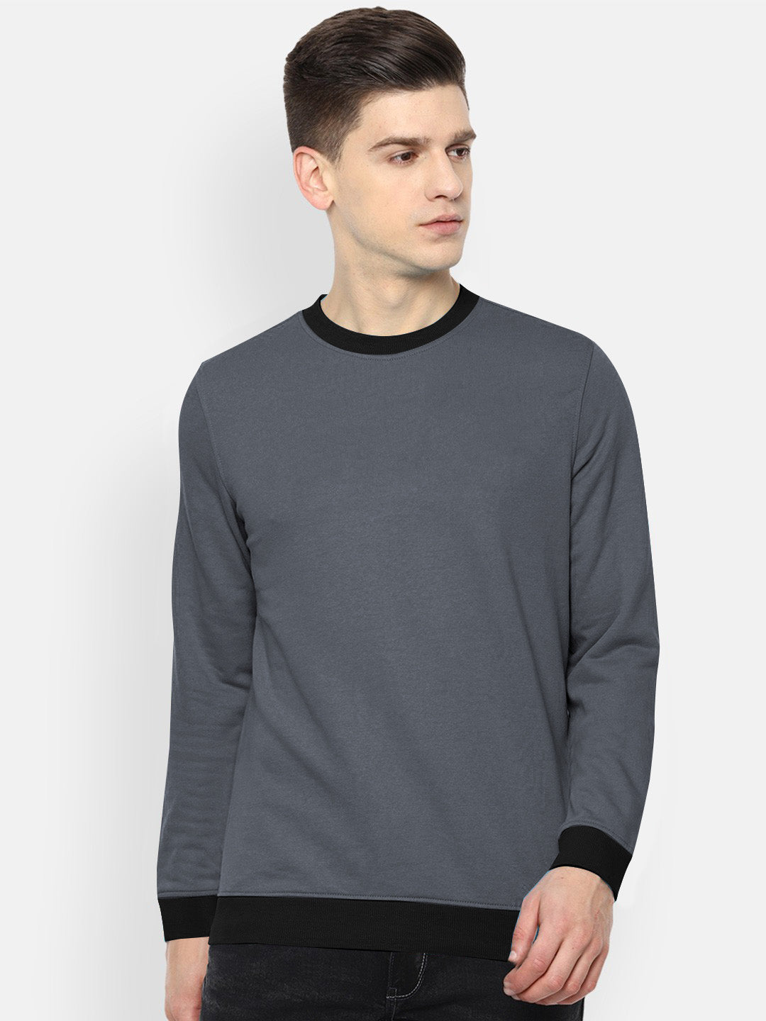 Upgrade Fashion Terry Fleece Funky Style Sweatshirt For Men-Malyshian Grey with Black-BE2497