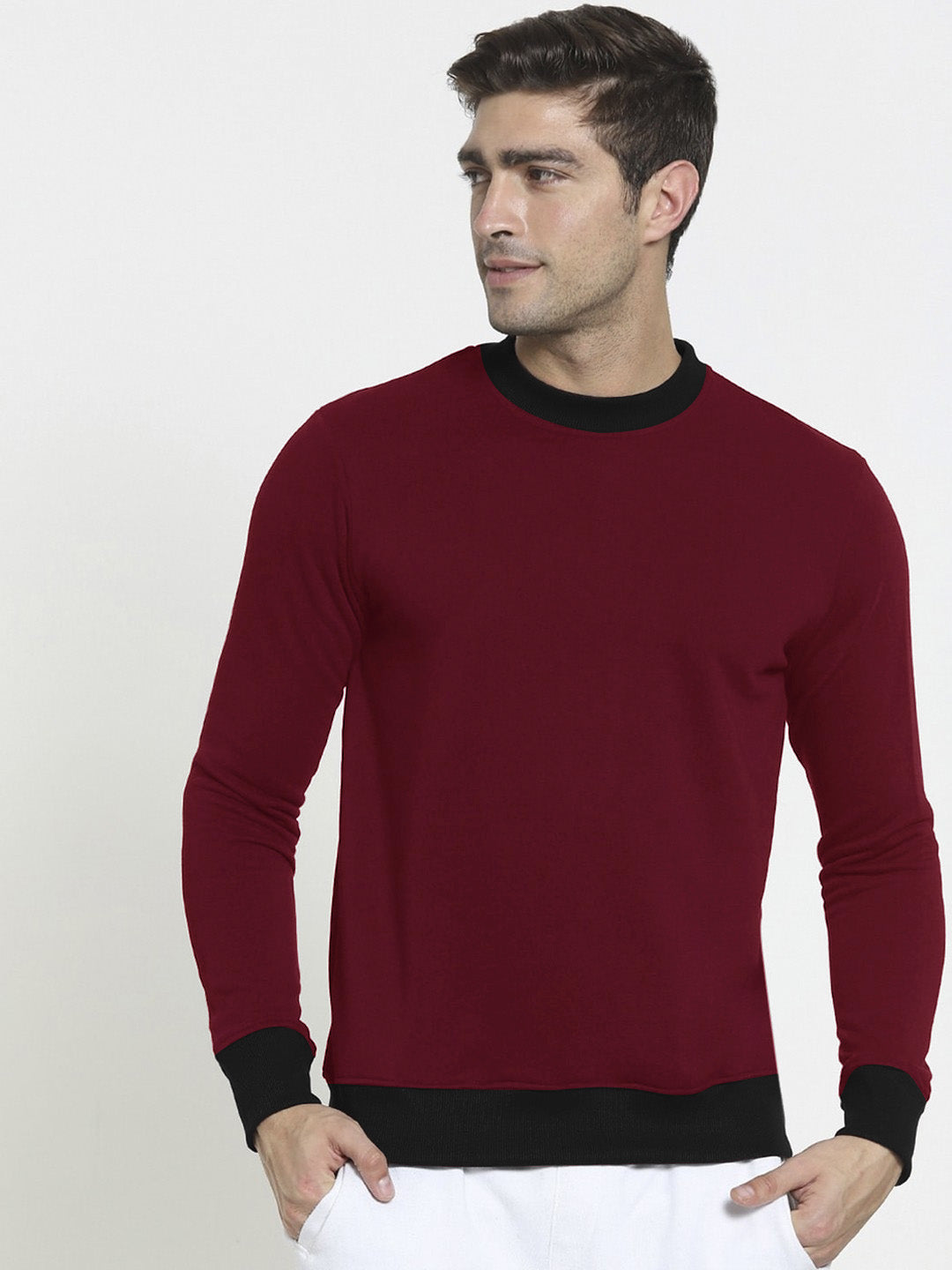 Upgrade Fashion Terry Fleece Funky Style Sweatshirt For Men-Maroon with Black-BE2356