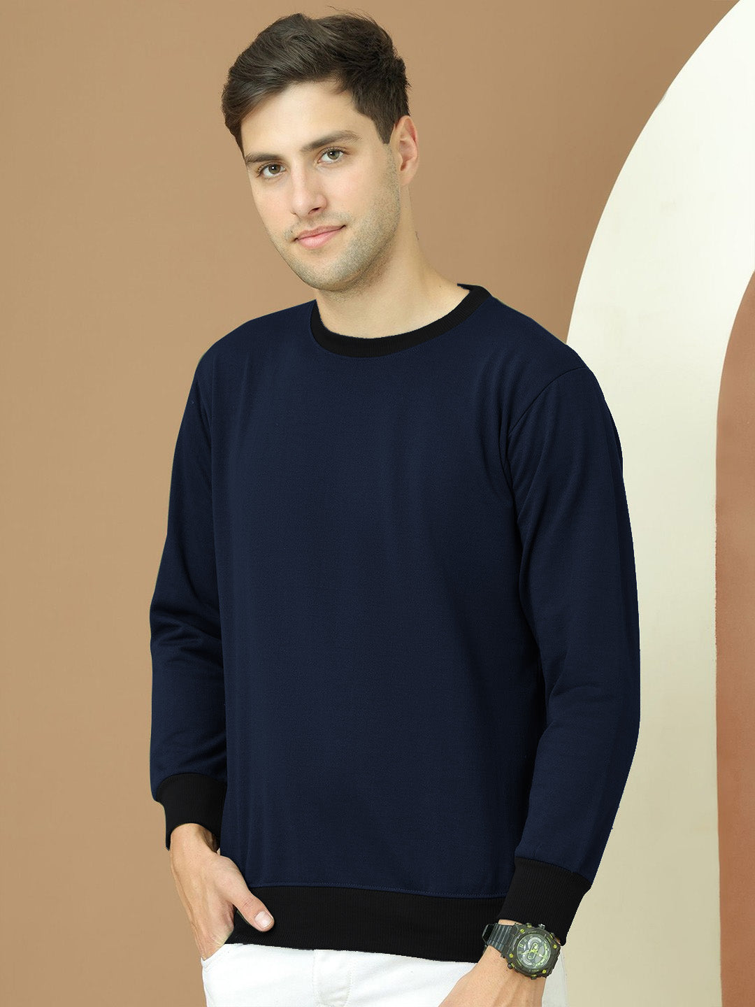 Upgrade Fashion Terry Fleece Funky Style Sweatshirt For Men-Navy Bue with Black-BE2501