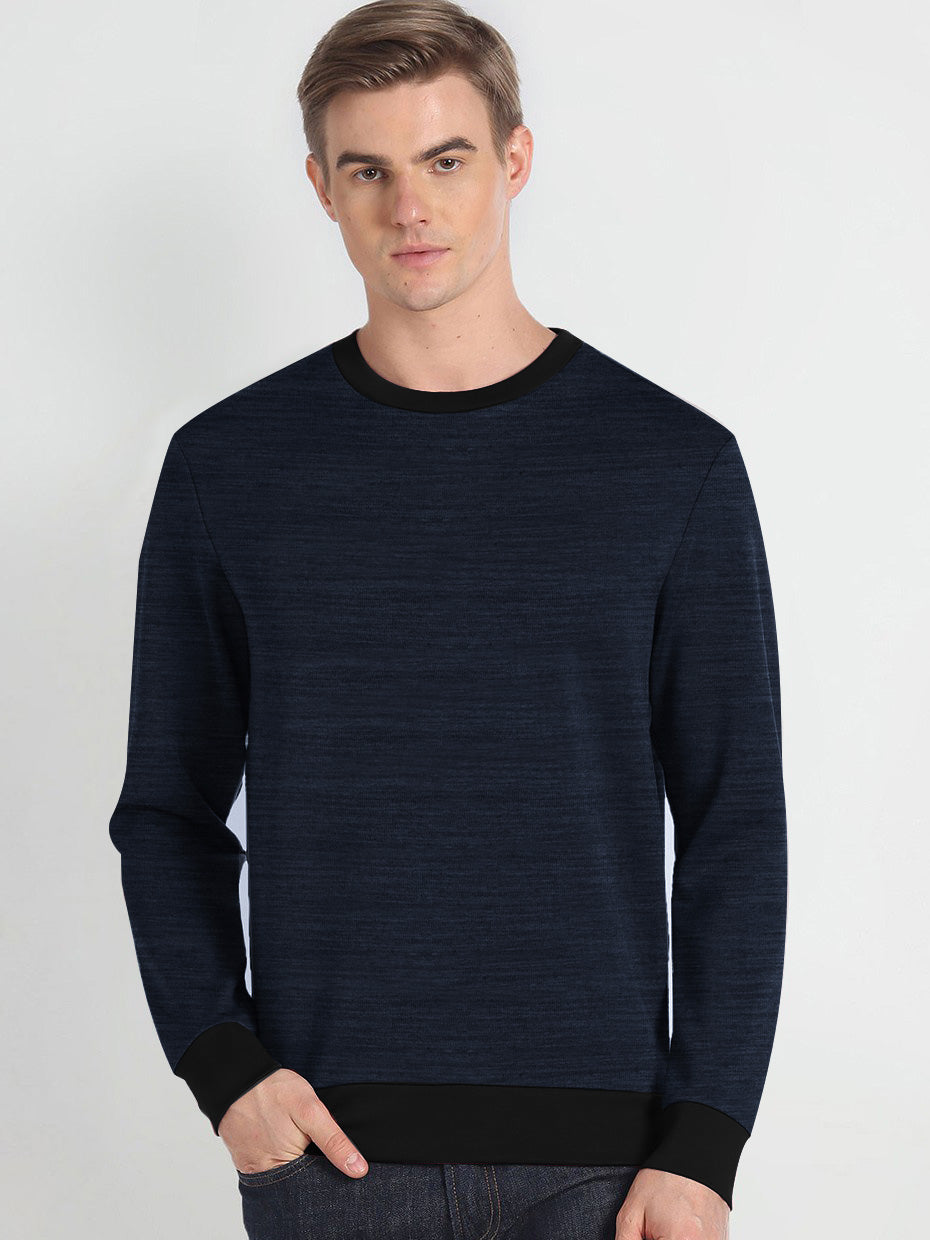 Upgrade Fashion Terry Fleece Funky Style Sweatshirt For Men-Navy Melange with Black-BE2375