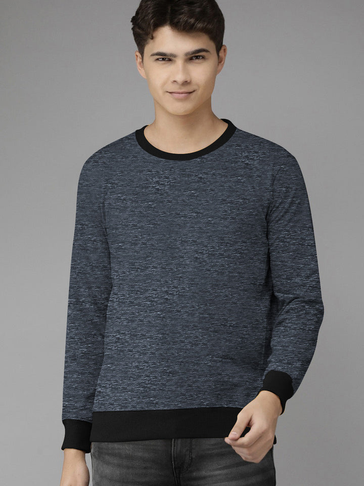 Upgrade Fashion Terry Fleece Funky Style Sweatshirt For Men-Navy Melange with Black-NS15