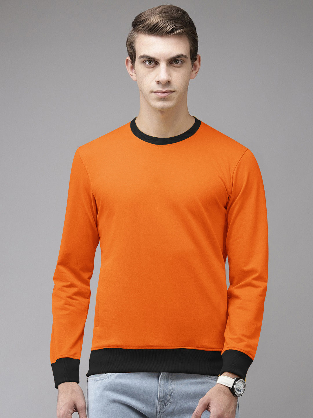 Upgrade Fashion Terry Fleece Funky Style Sweatshirt For Men-Orange with Black-BE2392