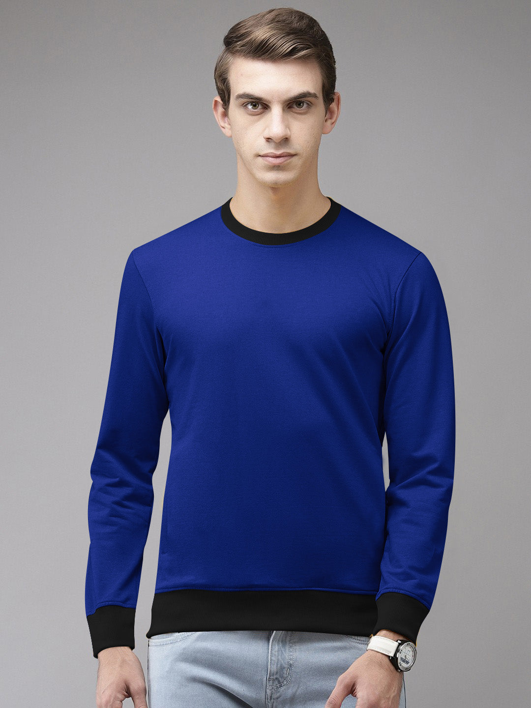 Upgrade Fashion Terry Fleece Funky Style Sweatshirt For Men-Royal Blue with Black-BE2506