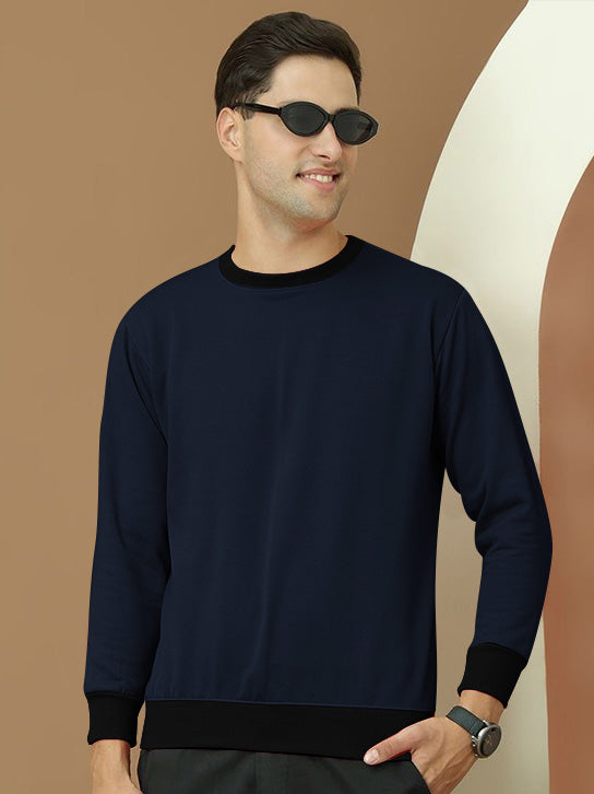 Upgrade Fleece Funky Style Sweatshirt For Men-Navy with Black-BE2513