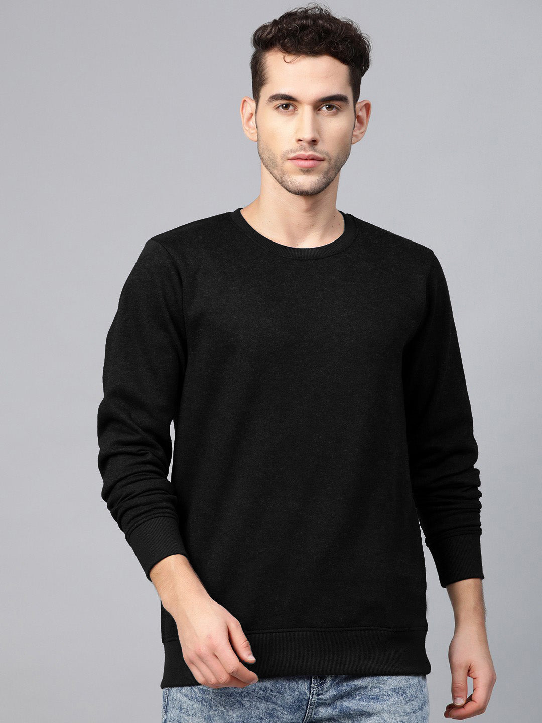 Upgrade Terry Fleece Funky Style Sweatshirt For Men-Black Melange-BE2504