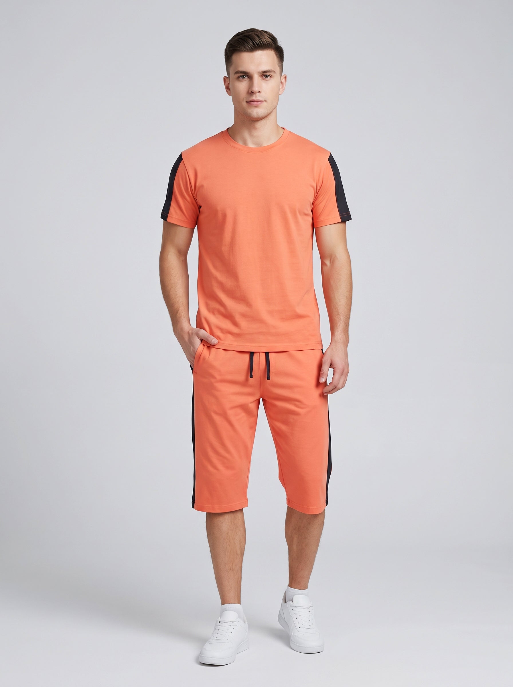 Summer Co Ord Set For Men-Light Orange-BE5453