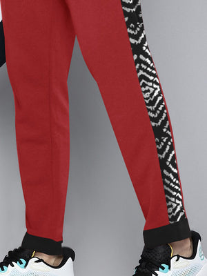 VERSACE Terry Fleece Jogger Sweatpant For Men-Carrot Red with With & Black Panel-BE2704