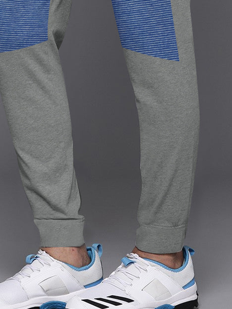 VERSACE Terry Fleece Jogger Sweatpant For Men-Grey Melange with Blue Lining Panels-BE2603