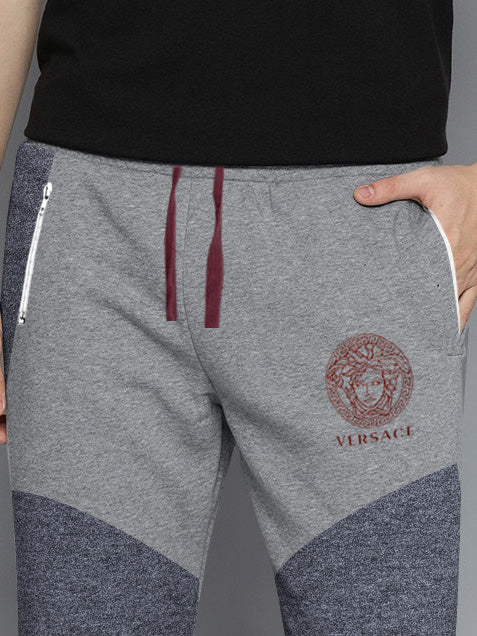 VERSACE Terry Fleece Jogger Sweatpant For Men-Grey Melange with Melange Panel-BE2713