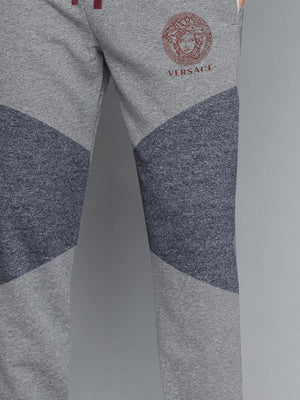 VERSACE Terry Fleece Jogger Sweatpant For Men-Grey Melange with Melange Panel-BE2713