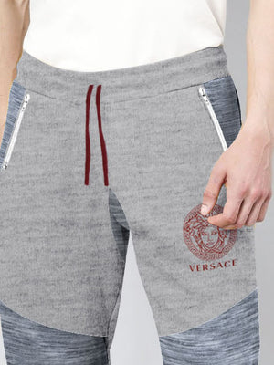 VERSACE Terry Fleece Jogger Sweatpant For Men-Grey Melange with Melnage Panel-BE2710