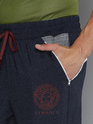 VERSACE Terry Fleece Jogger Sweatpant For Men-Navy Melange with Melange Panel-BE2558