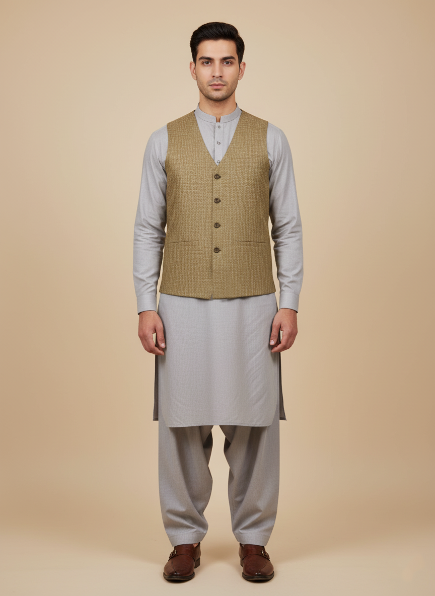 Men’s Premium Tweed Waistcoat Skin Melange-WC19