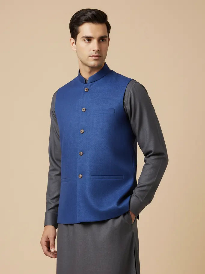 Men’s Premium Tweed Waistcoat Royal Blue-WC17
