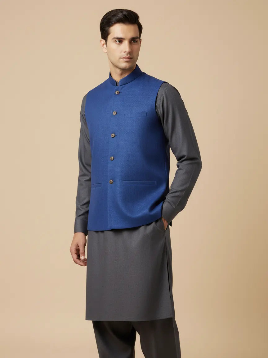 Men’s Premium Tweed Waistcoat Royal Blue-WC17