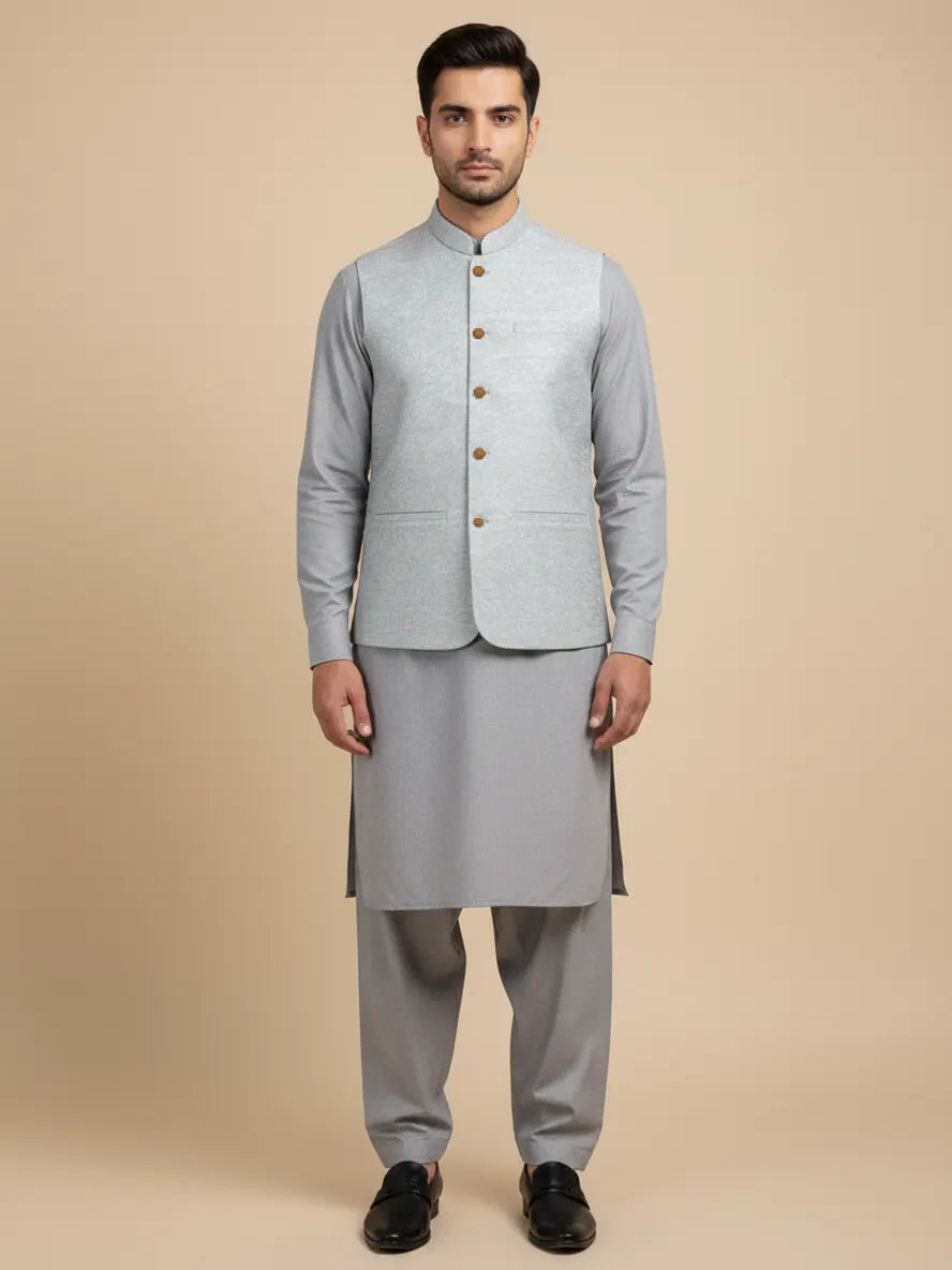 Men’s Premium Tropical Waistcoat Light Grey Melange-WC13