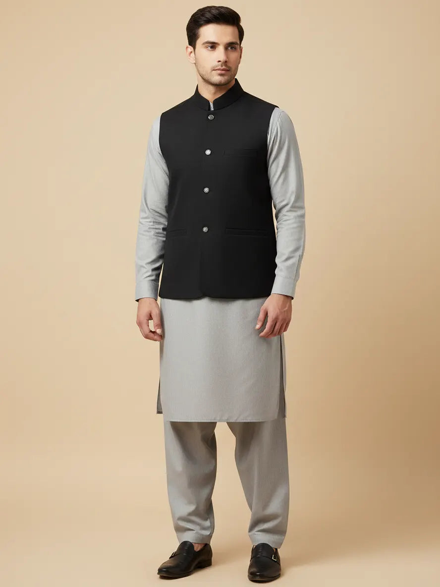 Men’s Premium Wool Waistcoat Black-WC12