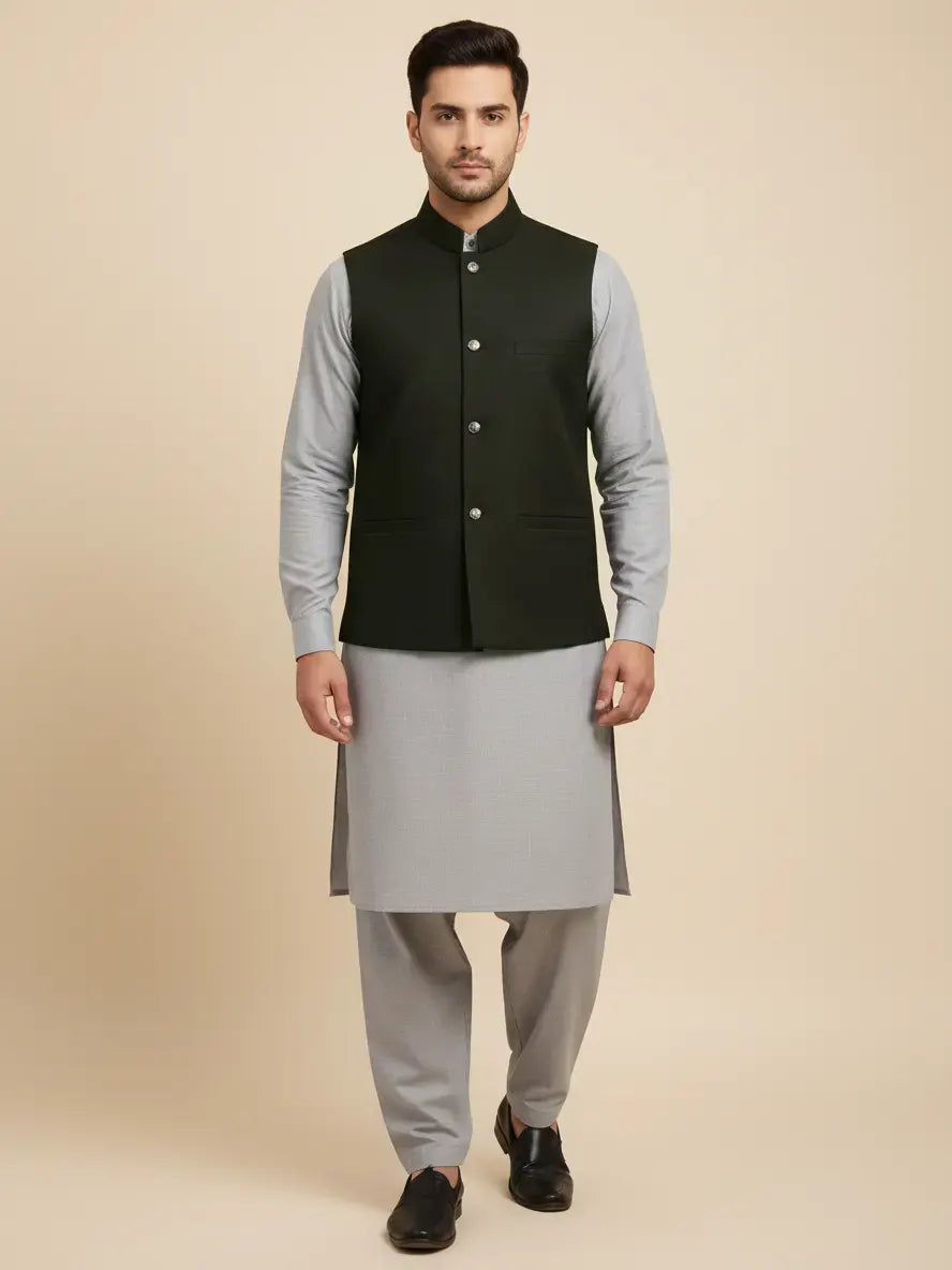 Men’s Premium Wool Waistcoat Dark Olive-WC05