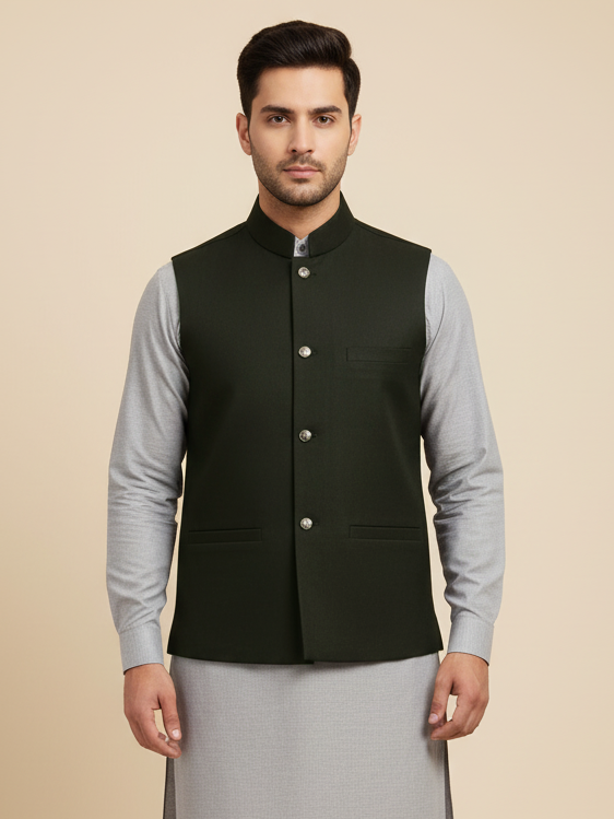 Men’s Premium Wool Waistcoat Dark Olive-WC05