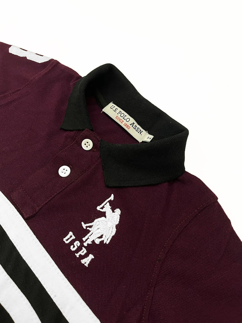 USPA Half Sleeve P.Q Polo Shirt For Kids-Black & Magenta-RT1970