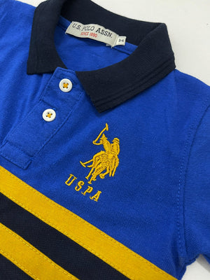 USPA Half Sleeve P.Q Polo Shirt For Kids-Dark Navy & Blue-RT1972