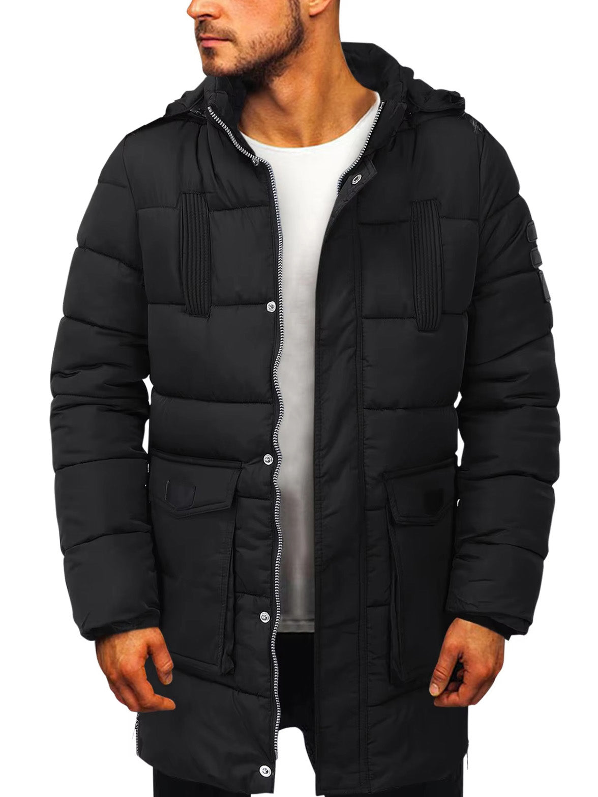 Premium Imported Parachute Long Puffer Jacket-Black-BR14489