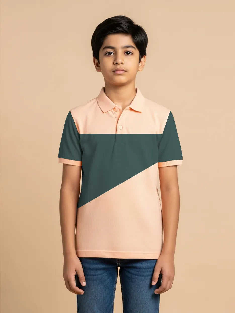 NXT Summer Polo Shirt For Kids-Baby Pink with Dark Bond Blue