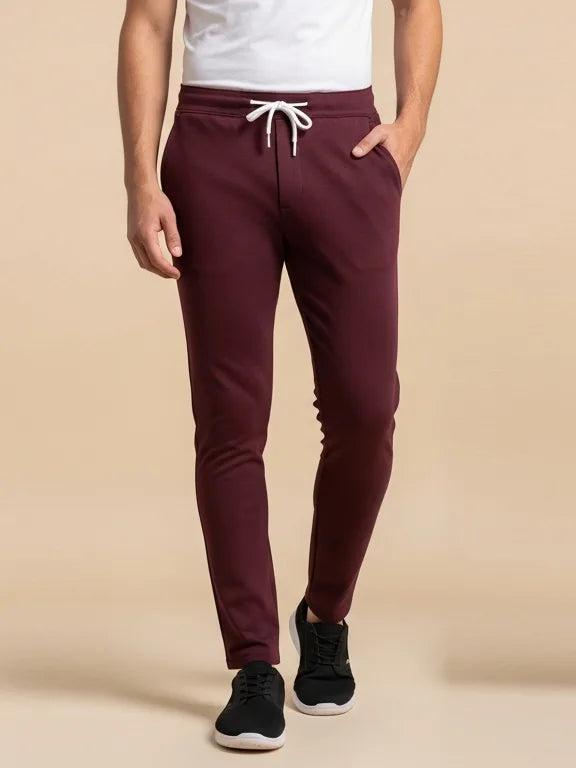 Louis Vicaci Slim Fit Lycra Trouser Pent For Men-Dark Maroon-BE3291