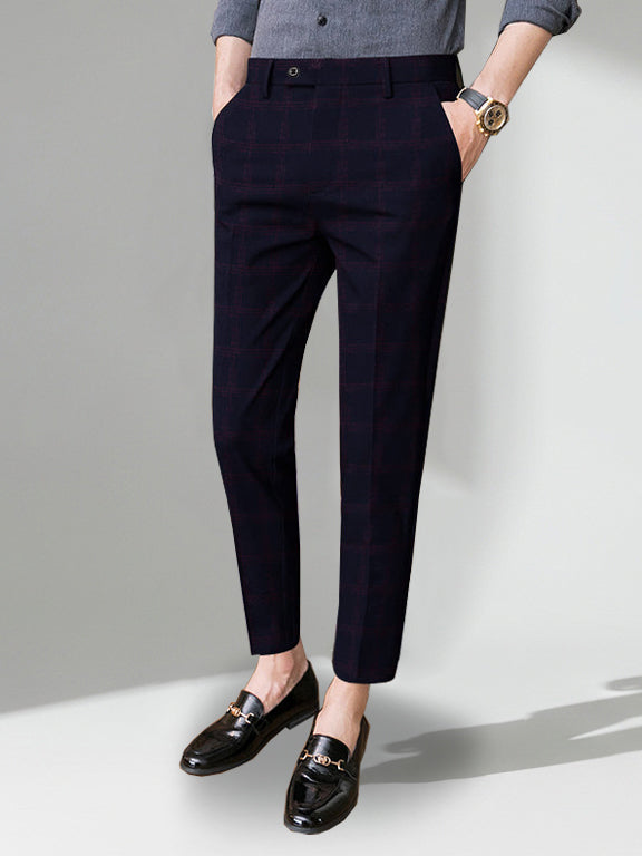 Louis Vicaci Slim Fit Dress Pent For Men-Dark Blue with Check-BE790/BR13037