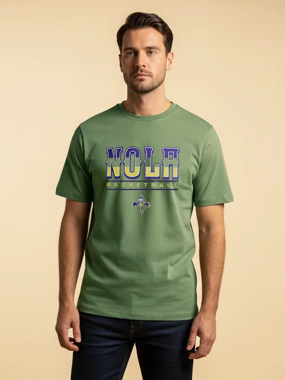47 Single Jersey Crew Neck Tee Shirt For Men-Green with Print-SP1661