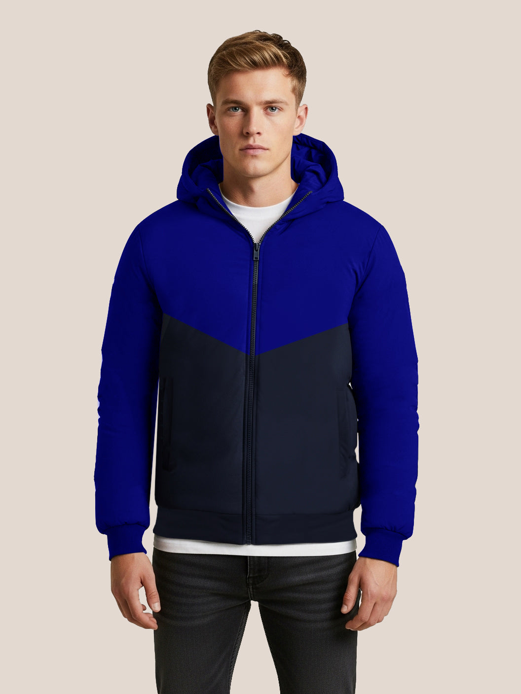 Payper Zipper Puffer Hoodie For Men-Royal Blue & Navy-PH05
