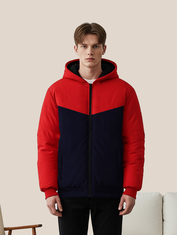 Payper Zipper Puffer Hoodie For Men-Red & Navy-PH04