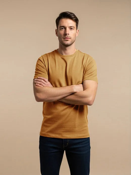 47 Lycra Summer T Shirt For Men-Light Camel-BE3210/BR15658