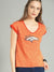 NFL Single Jersey Boxy V Neck Tee Shirt For Ladies-Orange Melange-SP1976