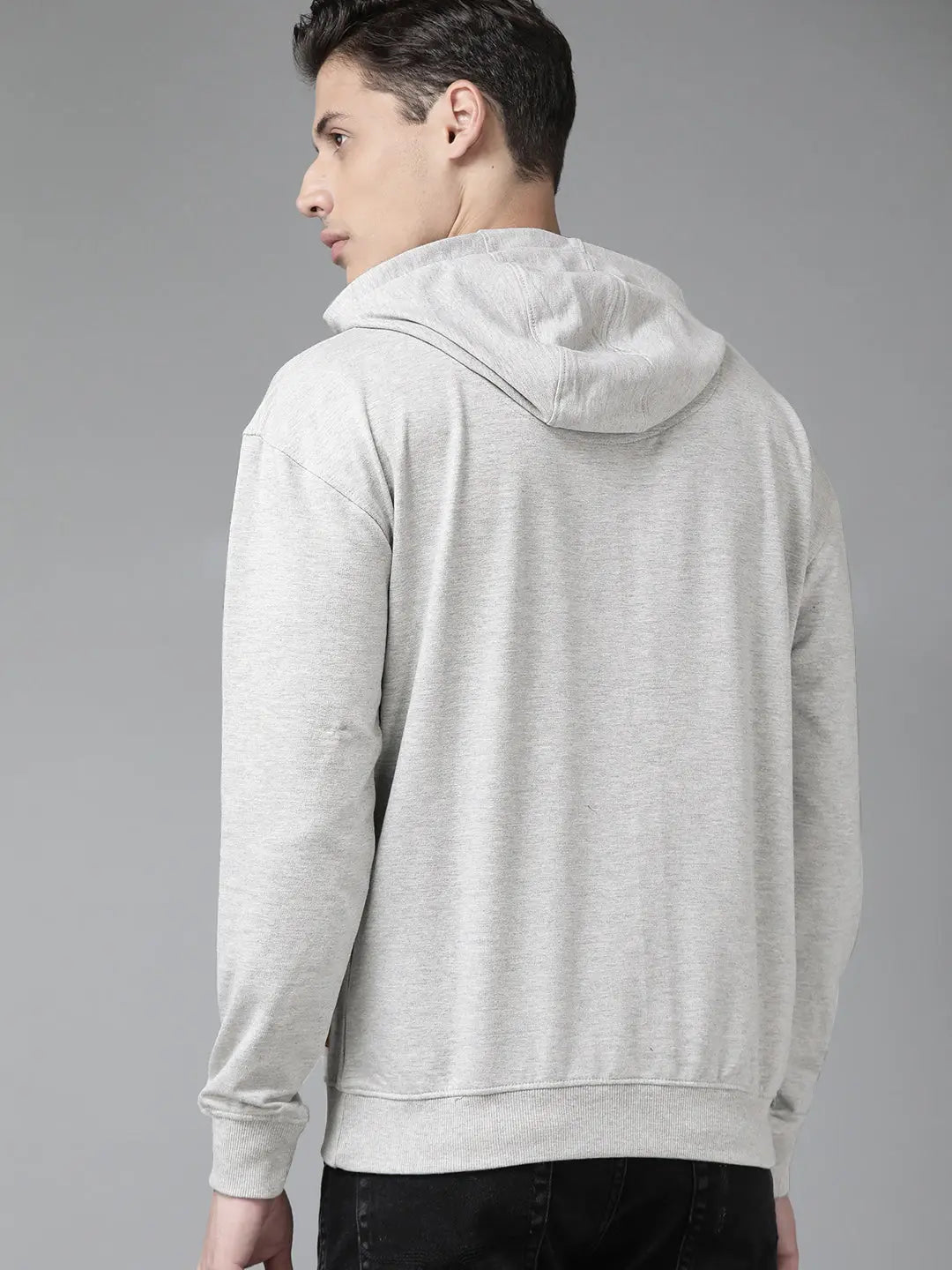 Wound UP Fleece Pullover Hoodie For Men-White Melange With Print-SP332