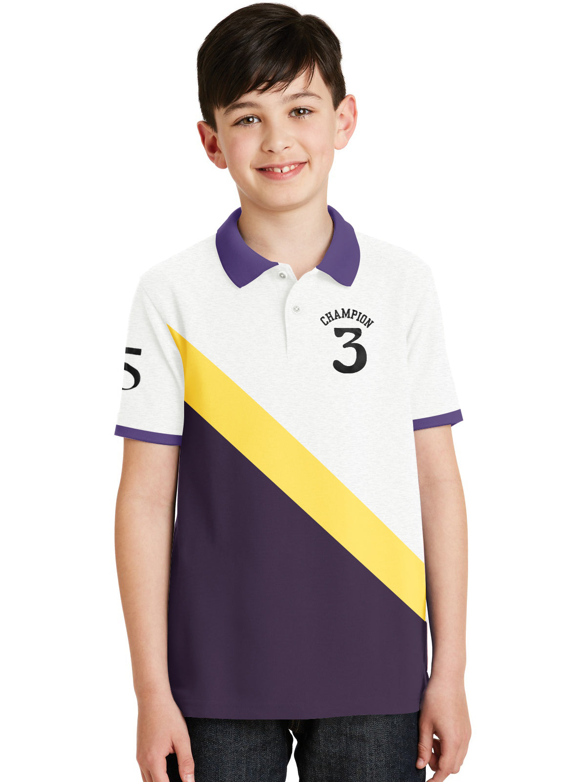 Champion Single Jersey Polo Shirt For Kids-Purple & Yellow with White-SP1681/RT2403