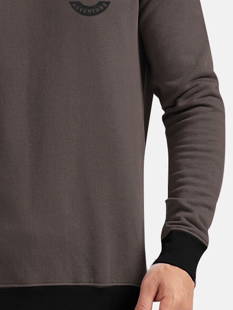 ZARA Fleece Funky Style Sweatshirt For Men-Chocolate Brown with Black-BE2549