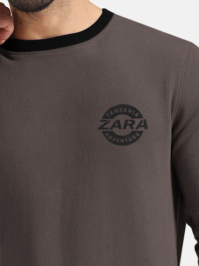 ZARA Fleece Funky Style Sweatshirt For Men-Chocolate Brown with Black-BE2549