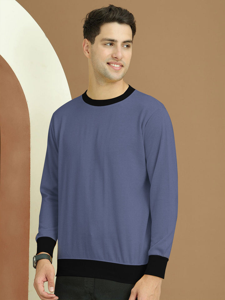 ZARA Fleece Funky Style Sweatshirt For Men-Cornflower Blue with Black-BE2486