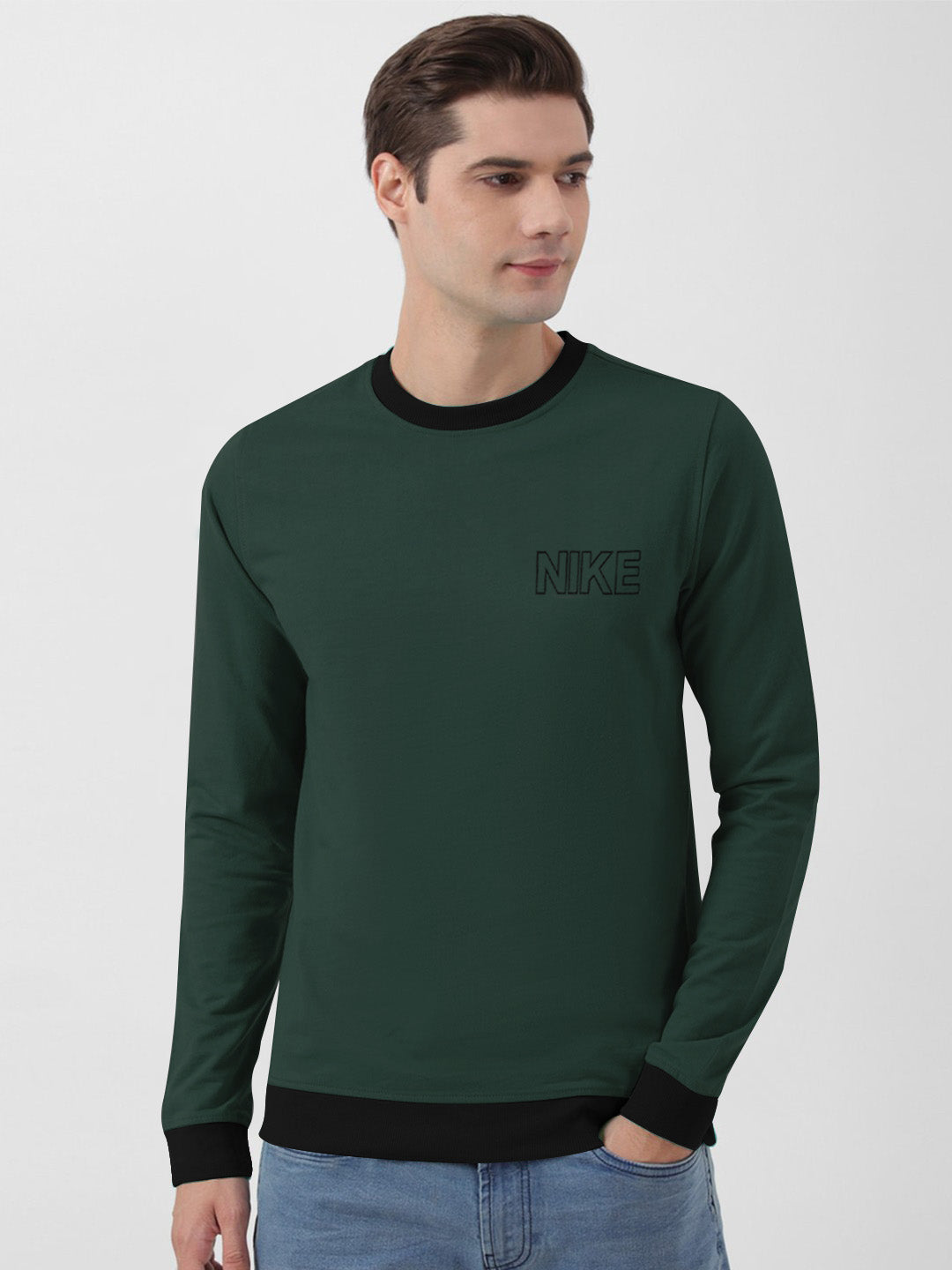 ZARA Fleece Funky Style Sweatshirt For Men-Forst Green with Black-BE2378